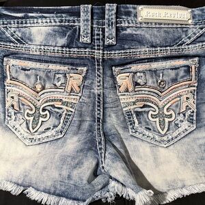 Rock Revival Blue Denim Shorts with Gold Accents